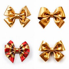 Gold bows set isolated on white background