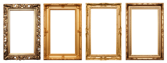 Set of golden frames - Isolated transparent PNG background - Premium pen tool cutout