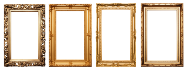 Set of golden frames - Isolated transparent PNG background - Premium pen tool cutout