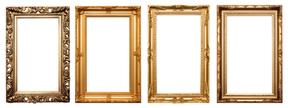 Set of golden frames - Isolated transparent PNG background - Premium pen tool cutout