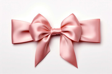 Pink bow on white background with clipping for text.