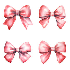 Pink bo watercolor illustration set isolated on white background