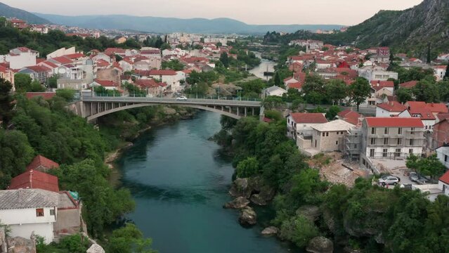 Mostar bridge drone aerial footage, Bosnia Herzegovina fg01