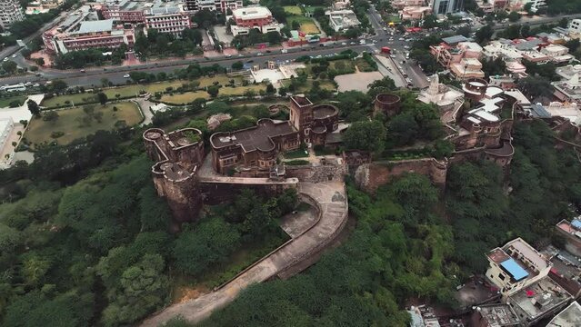 Aerial view of Shiv Temple near Birla Temple in Jaipur city, Rajasthan, India.