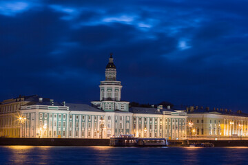 Kunstkammer in St. Petersburg in night, Russia - obrazy, fototapety, plakaty