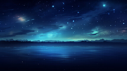Fototapeta na wymiar The sky and the sea at night Among the stars that shine brightly to be seen at night.