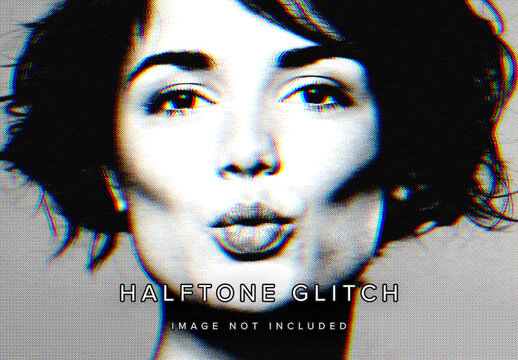 Halftone Glitch Photo Effect Mockup