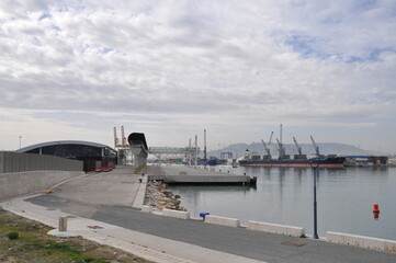 port, transshipment terminal, ships, coastal city, Malaga, Spain, Costa del Sol, Iberian Peninsula, Europe,