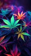 Cannabis neon colors leaf plants on dark background wallpaper