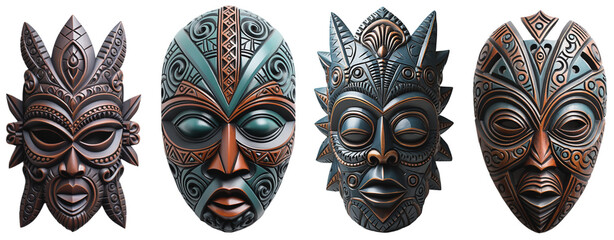 Traditional African masks of the culture and religion of African peoples - obrazy, fototapety, plakaty