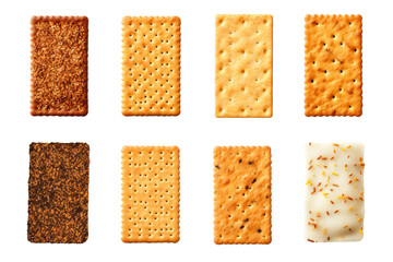 a collection of crackers isolated on a transparent background, generative ai