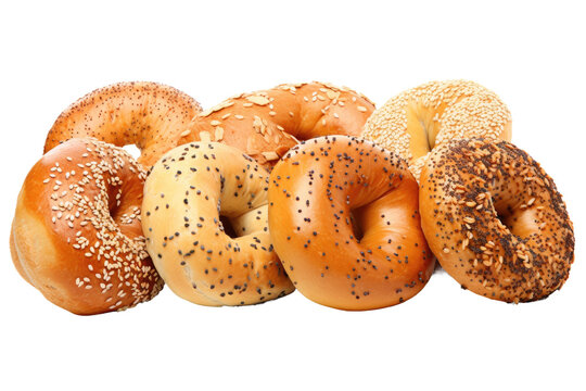 a collection of bagels isolated on a transparent background, generative ai