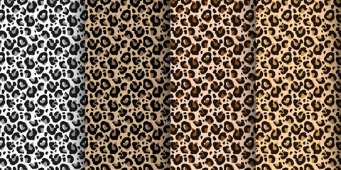 Leopard, tiger seamless pattern, abstract wild animal skin background. Set of leopard textures, design for backgrounds, prints, textiles. Vector