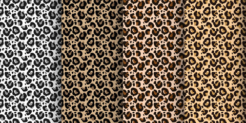 Leopard, tiger seamless pattern, abstract wild animal skin background. Set of leopard textures, design for backgrounds, prints, textiles. Vector