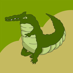 animated vector illustration of a walking crocodile with peace hands