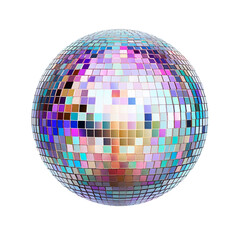 Colorful Silver Pink  Retro 70s Disco Ball Isolated on Transparent Background PNG	