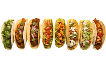 a collection of tacos isolated on a transparent background, generative ai