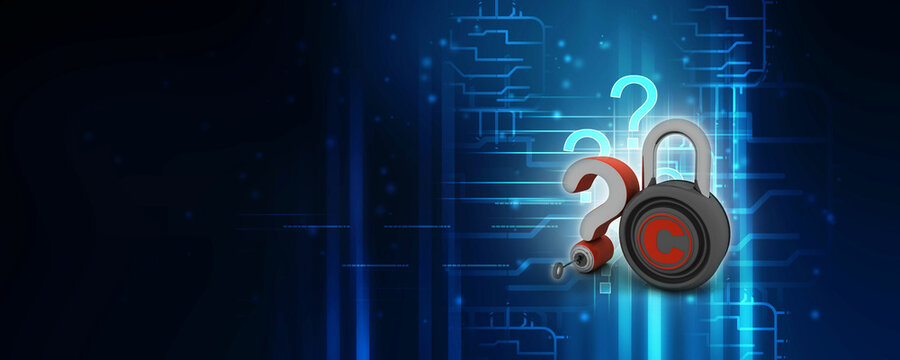 3d illustration copyright lock with question mark