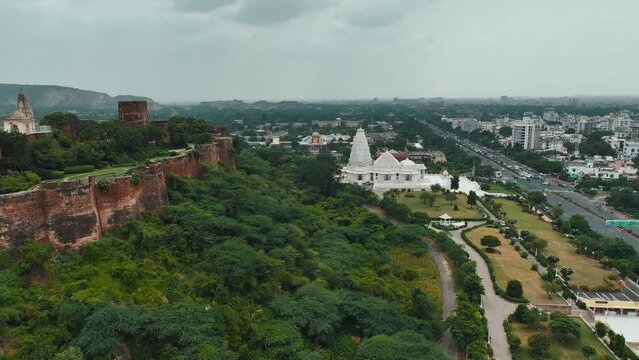 Aerial view of Shiv Temple near Birla Temple in Jaipur city, Rajasthan, India.