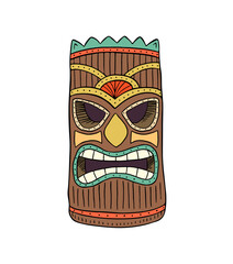 Hand Drawn Tiki Tribal Mask Vector Cartoon Illustration