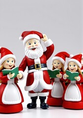 3D Toy Of Santa Claus Leading A Group Of Carolers On A White Background.