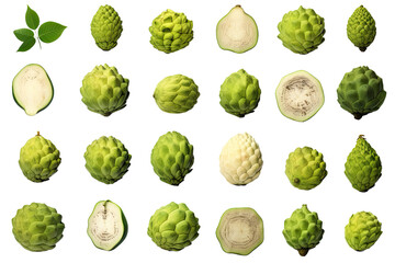 a collection of cherimoya isolated on a transparent background, generative ai