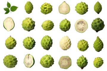 Poster a collection of cherimoya isolated on a transparent background, generative ai © Perfect PNG