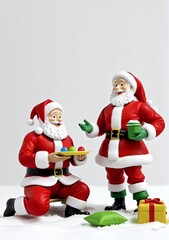 3D Toy Of Santa Claus Enjoying A Snow Picnic With Mrs. Claus On A White Background.