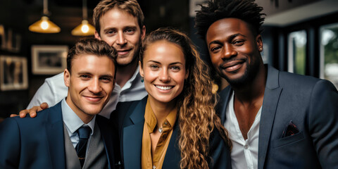 Obraz premium Corporate image of a multiracial business group in its studio. Generative AI