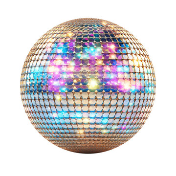Golden Pink Retro 70s Disco Ball Isolated on Transparent Background PNG	
