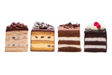 a collection of slices of cake isolated on a transparent background, generative ai
