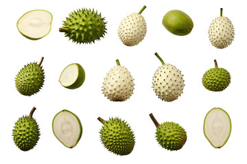 a collection of soursop isolated on a transparent background, generative ai