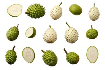 a collection of soursop isolated on a transparent background, generative ai