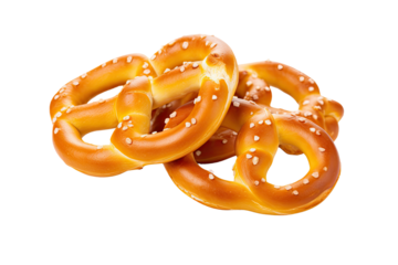 a collection of pretzels isolated on a transparent background, generative ai