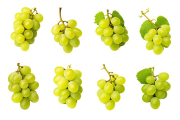 a collection of fresh green grapes isolated on a transparent background, generative ai - obrazy, fototapety, plakaty