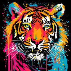 vibrant pop art tiger executed in rich colors with dripping paint