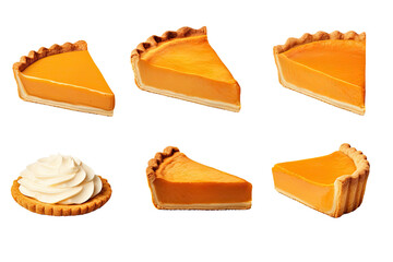 a collection of slices of pumpkin pie isolated on a transparent background, generative ai