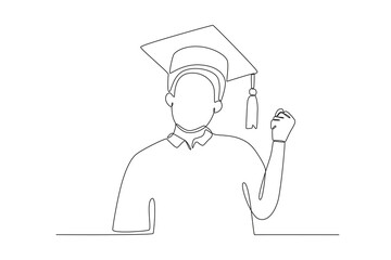 A man graduated from graduation. International day of education one-line drawing