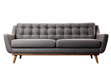 Modern grey sofa isolated on transparent background. Furniture for the modern interior, minimalist design.