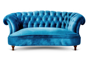 Modern blue sofa with shadow isolated on transparent background. Furniture for the modern interior, minimalist design.