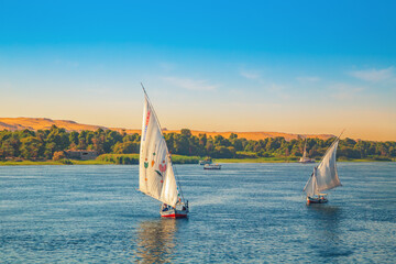 Traditional felucca boats on the Nile River.