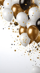 White and golden balloons with sparkles high detailed background