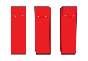 Red Wine Bottle Bag Template On White Background, Vector File.