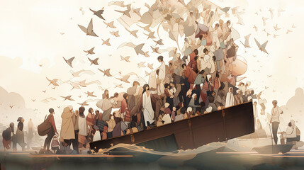 International Migration Day publicity graphic illustration,AI generated.