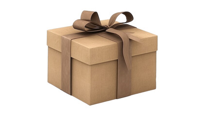 brown paper gift box isolated on transparent background cutout