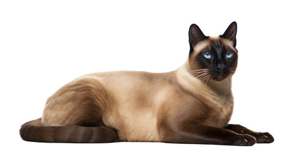 sitting siamese cat isolated on transparent background cutout