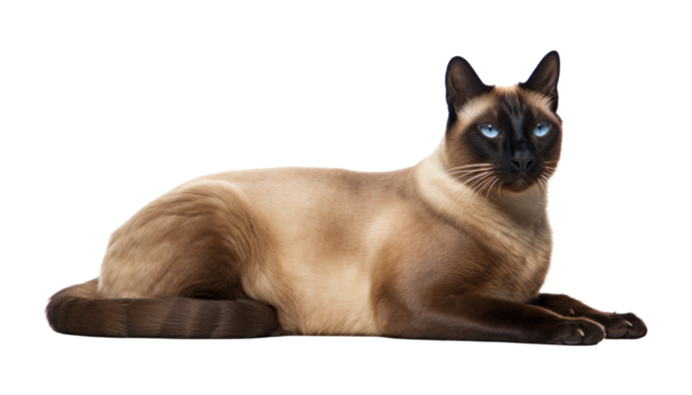 sitting siamese cat isolated on transparent background cutout