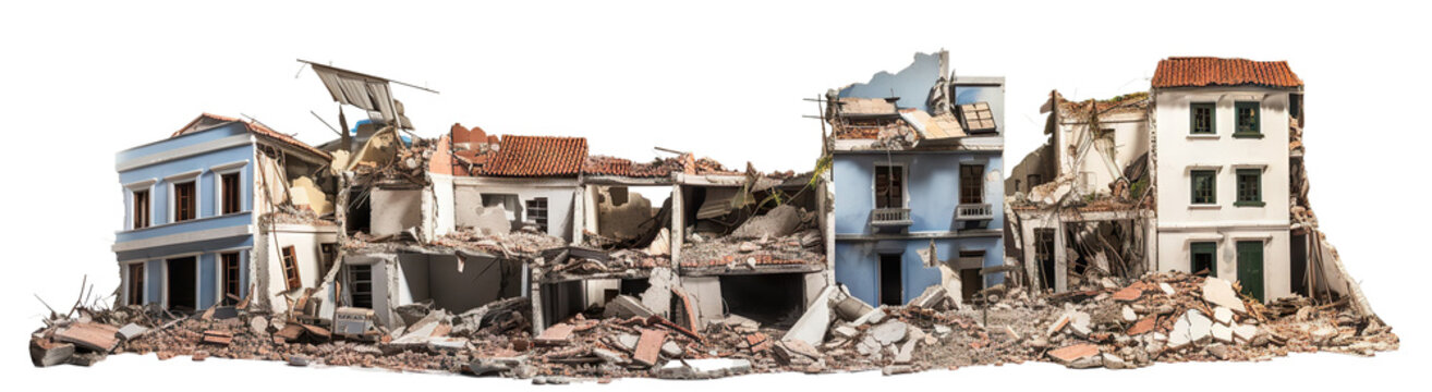 Destroyed houses in urban ruins, cut out