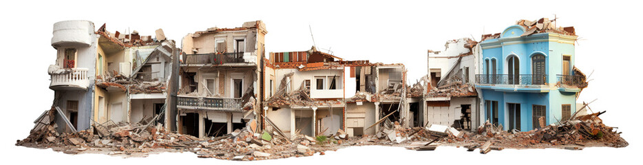 Destroyed houses in urban ruins, cut out