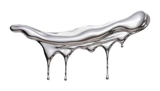 melted silver dripping isolated on transparent background cutout
